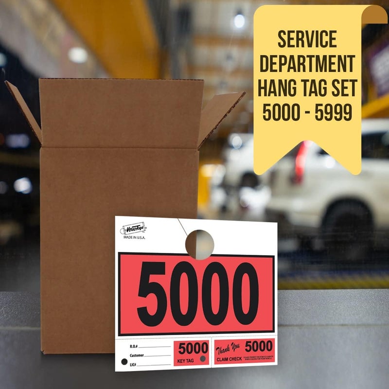 Versa-Tags 1000 Red Car Dealer Service Hang Tags Service Dispatch Numbers, Service Department Numbered Key Tags for Mechanic Repair Shop 3 Part Key Ring - Red (5000-5999) - Image 4